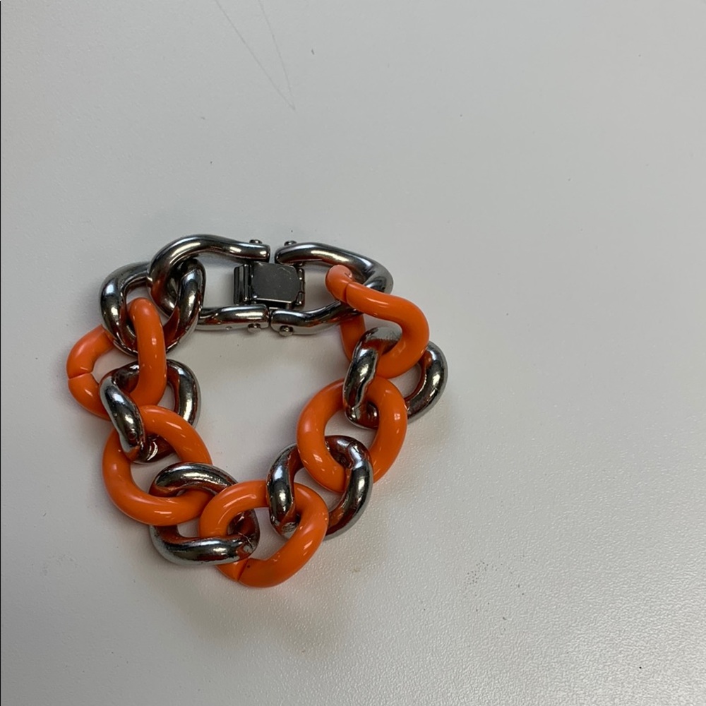 Chunky Orange and Silver Chain Bracelet